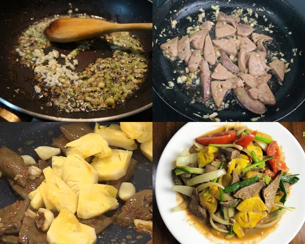 Công thức gan bò xào dứa